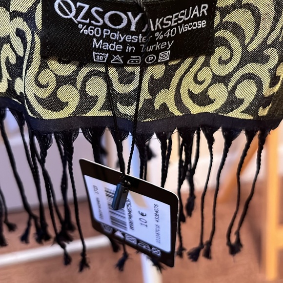 Ozsoy Aksesuar Navy & Green Fring Scarf Made in Turkey Size 26”x 70” NWT - Picture 2 of 6